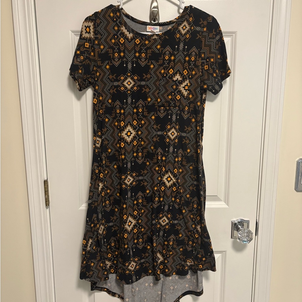 LuLaRoe Carly Black and Orange Geometric Dress